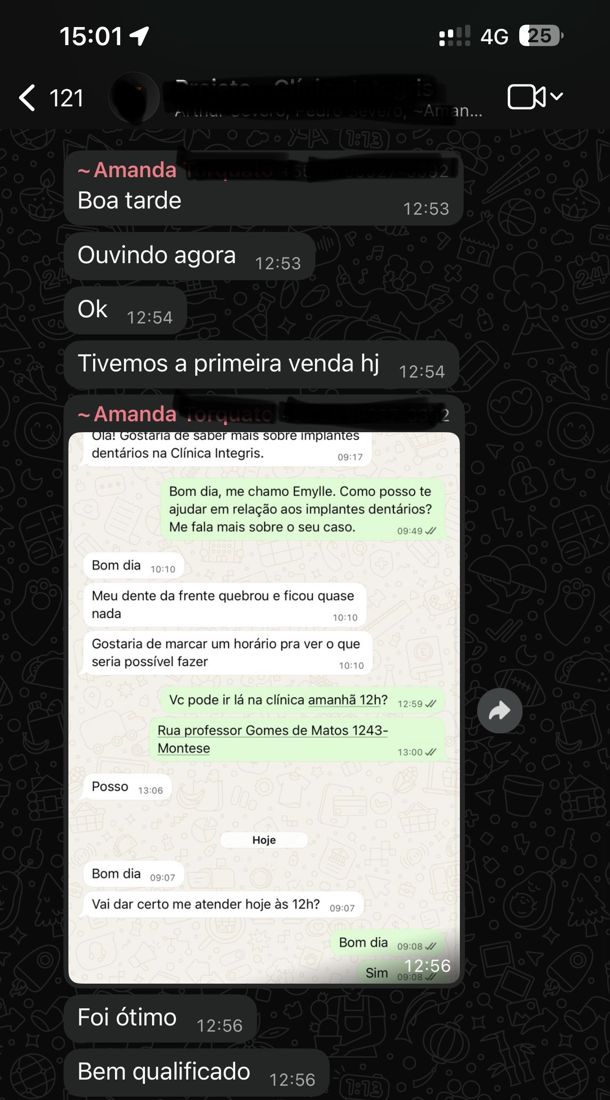 Depoimento de cliente da Salviano em conversa no WhatsApp