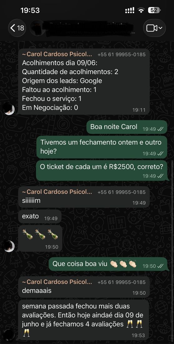 Depoimento de cliente da Salviano em conversa no WhatsApp