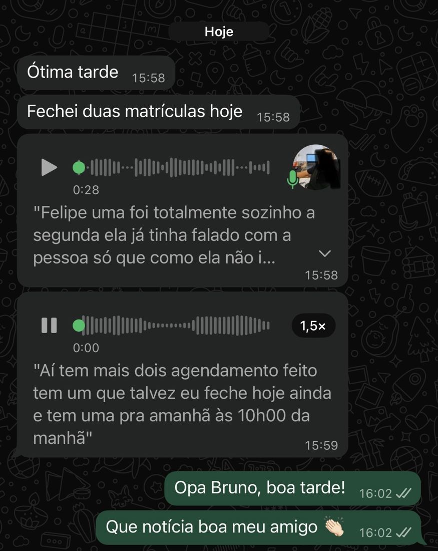 Depoimento de cliente da Salviano em conversa no WhatsApp