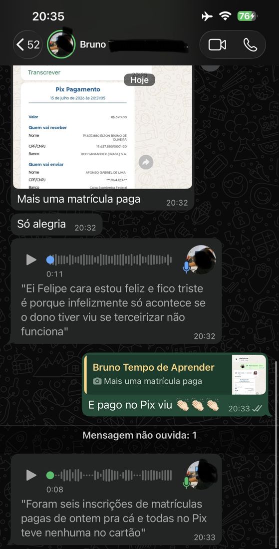 Depoimento de cliente da Salviano em conversa no WhatsApp